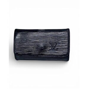 Louis Vuitton Black Epi Leather Key Holder With Gold Hardware And Snap Closure